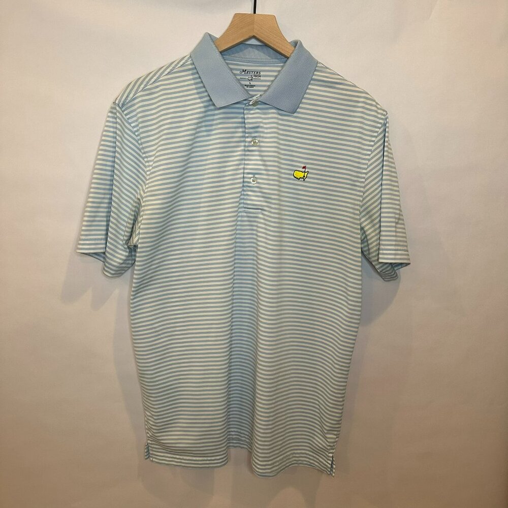 MASTERS Tech light, blue and white stripe golf performance polo L